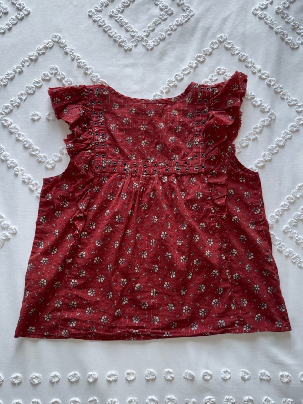 Abercrombie & Fitch Rust Floral Eyelet Ruffle Top - Picture 2 of 8